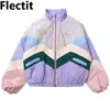 Kvinnorjackor Flectit Women Pastell Bomber Jacket Söt broderi Färgblock Duster Souvenir Sukajan Jacka Japanese Girls Harajuku Style * 230209