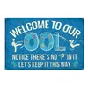 Beach Pool Rules Wall Metal Painting Posters Tin Signs No Swim No Running Warning Text Public Pool Beach Wall Signs Shabby Plate Poster 20x30cm Woo
