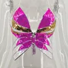 Women's Tanks Y2K Butterfly Sequin Top Purple Rose Women's Cro Tie Around Summer Shirt Backless Rave Outfit Sexy Lingerie Bra