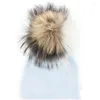 Berets Baby Boys Girls Beanies Hats Soft Warm Toddler Children Cotton Gorros With Triple Color Real Fur Pompom