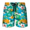 Men's Shorts Summer Men's Beach Pants 3D Printing Feather Leaves Fashion Home Waist Lace Up Short