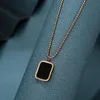 Pendant Necklaces Retro English Black Double-sided Square Brand Round Beads Tide Titanium Steel Stainless Necklace Personality Temperament