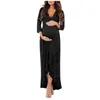 Casual Dresses Women Solid Color Maternity Dress Long Sleeve V-neck Irregular Ruffle One-piece Clothes