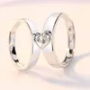 Cluster Rings 2 Pcs Lovers Heart-Shaped Wedding Ring Adjustable Opening Men Women A Pair Couple Jewelry Engaged Gift