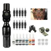 Tattoo Guns Kits Professional Machine Kit Complete Rotary Pen Set Mini Portable Battery Power Supply With 10pcs Cartridge Needles