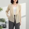 Jaquetas femininas Miyake jaqueta plissada mulheres 2023 primavera cor sólida de manga comprida top moda solta e fina terno casual outerwearwomen's