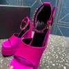 Hot pink Aevitas double platform satin sandals ankle strap side buckle chunky block high Heels square open-toe women's Luxury Designer shoes Evening factory footwear