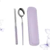 Flatware Sets 3 Pcs Storage Box Silverware Travel Set Outdoor Reusable Utensils Case Stainless Steel Student