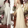 Boho Wedding Dress Bride Jumpsuits With Pockets Detachable Train Lace Jacket 3D Floral Applique Long Spring Summer Bridal Gowns Country Garden Women Elopement Wear