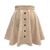 Skirts Corduroy Skirt Breathable Autumn Winter Solid Color Skater Mini Buttons Decor Skin-touching Daily Clothing