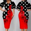 Casual Dresses Summer Elegant Fashion Overized Vintage Print V-Neck Double Layer Flare Sleeve Pencil Dress Women Party Bodycon Dresses 230210