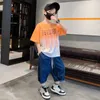 Clothing Sets Summer Children's Clothing Sets Numeral Print T ShirtDenim Shorts 2pcs for Teenage Casual Boys Tracksuit Sports Suit 414 Y W230210