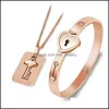 Bracelet Necklace Concentric Lock Key Jewelry Set Titanium Steel Stainless Couple Sets Drop Delivery Dhvnk