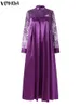 Feestjurken Vonda oversized longues lange mouw Mock nek vestidos zomer dames vintage kaftan jurk bohemian kanten patchwork maxi gewaden 230211