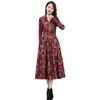 Casual Dresses Vintage Printed Dress For Women Autumn And Winter 2023 Temperament Slim Retro Knitted Big Pendulum Ladies Elbise T703