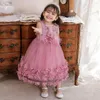 Robes d'été pour filles, robe de princesse, robe de bal de marque, vêtements en dentelle, Design de perles, robes de fête d'anniversaire pour filles de 6 à 4 ans, 2023