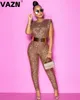 Women's Jumpsuits Rompers VAZN Sexy O-neck Sequins Glitter Office Lady Women Sleeveless Banquet Party Beach Jumpsuits Full Pant Bandage Rompers 230210