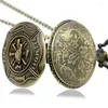 Pocket Watches Vintage Bronze Fire Fighter Control Quartz Men's Watch Pendant Necklace Presentlåda Set Jul födelsedagspresenter