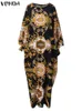 Бальные платья VONDA Богемный халат для женщин Осенние винтажные вечерние платья с длинными рукавами с принтом Повседневный свободный праздничный кафтан Макси Сарафан 230211