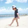 Une pièce 2 pièces ensemble bébé filles maillots de bain fille points imprimer enfants à manches longues fendu maillot de bain enfants maillot de bain vêtements de plage