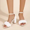 Sandalen zomer witte vrouwen hakken sandalen geplooide riem peep teen enkel dames pumps comfortabel bruiloft tule sandaal dikke blok hiel g230211