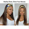 Highlight Headband Human Wig 180% Density Straight Hair Scarf Wigs Remy Glueless