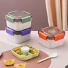 Deren sets Sets Dubbelkist Magnetron Verwarmde lunch Bento Box Plastic opslagcontainers Draagbare picknick slakkom met saustank