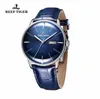 Wristwatches Reef Tiger/RT Dress Mens Mechanical Watch Blue Dial Steel Genuine Leather Strap Convex Lens Watches Analog Automatic