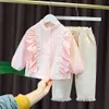 新生児の女の子の服セット秋の春のレースガールズ幼児用長袖トップスシャツパンツスーツの衣装