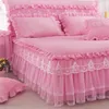 Bed rok prinses 1 delige kanten bed rok 2 -delige kussenslopen beddengoed bedden spreien laken roze kant beddengoed set bed voor meisje bed cover 230211