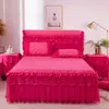 Jupe de lit Ensemble de literie jupe de lit en dentelle princesse coton literie couvre-lits taies d'oreiller drap de lit pour fille couvre-lit King/Queen taille 230211