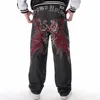 Męskie dżinsowe taniec uliczny szerokie nogi workowate mężczyźni haft mody czarny luz luźne dżinsowe spodnie męski rap hip hop plus rozmiar 30-46 230211