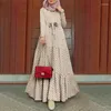 Ethnische Kleidung ZITY Frauen Polka Dot Langarm Kleid Stilvolle Gürtel Party Robe Lose Maxi Muslimischen Kaftan Sommerkleid Marokko Abaya Hijab