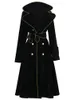 Kvinnors dikerockar Lautaro Spring Autumn Long Black Velvet Trench Coat för kvinnor med guldtrim Sashes Double Breasted Luxury Designer Fashion 230211