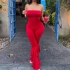 Women's Jumpsuits Rompers Women Strapless Bodycon Sexy Casual Jumpsuit Red Fashion Backless Rompers Stacked Flared Pants Streetwear Overalls 230210