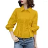 Women's Blouses Spring Women Blouse Big Hem OL Style Solid Color Long Sleeves Single-breasted Business Turn-down Collar Office Lady Shirt