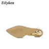 Sandaler Eilyeken Fashion Design Metal Decoration Plating Thin High Heel Sandaler Point Toe Cover Heel Summer Office Women Shoes G230211