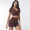 Aktive Sets Gerippt 2 Stücke Frauen Yoga Set Workout Sportbekleidung Anzug Gym Crop Tops Hohe Taille Leggings Shorts Mädchen Laufen Fitness Sport Kleidung