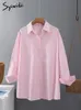 Blouses Femmes Chemises Syiwidii Femmes Bureau Dames Coton 100% Oversize Tops Lâches Rose Blanc Bleu Manches Longues Mode Chemise Boutonnée 230211