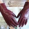 Five Fingers Gloves Colored Leather Gloves Women's Simple Fashion Striped Style Velvet Lining Autumn and Winter Warm Outdoor Sheepskin Finger Gloves 230210