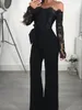 Kvinnors jumpsuits Rompers Wide Leg Casual Overalls Sexiga kvinnor V-ringning Lace Elegant Straight Party Jumpsuit Rompers 230210