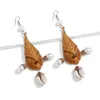Kolczyki Dangle Fashion Naturalny wisiorek dla słodkowodnej perłowej wisiorek Boho rattan trawa pleciona konch biżuteria