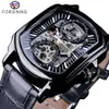 Forsining 2018 Affichage Noir Horloge Ajourée Aiguilles Blanches Unique Deux Petits Cercles Montres Automatiques Pour Hommes Top Marque Luxu208r