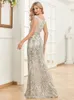 Party Dresses Lucyinlove Elegant V Neck Light Silver Sequin Evening Dress Women Sleeveless Party Maxi Dress Long Luxury Prom Gown Dresses 230210