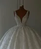 Luxury Sparkly Ball Gown Wedding Dress Tailored Beads V Neck Sleeveless Bridal Gowns Ruffles Sweep Train Bride Dresses