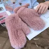 Five Fingers Gloves Women's Winter Real Rex Rabbit Fur Gloves Warm Thick Ladies Fur Mittens Elastic Girls Ski Glove Mitts Elastic Soft With String 230210