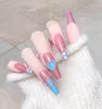 Uñas postizas 24 UNIDS Llama Azul Parche de Uñas Estilo Dulce Tipo de Pegamento Extraíble Párrafo Súper Largo Manicura Ahorre Tiempo CIN6 899