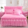 Falda de cama 1 pieza Falda de cama de encaje 2 piezas Fundas de almohada Juego de cama Princesa Ropa de cama Colchas Sábana Cama para niña Cubierta de cama King / Queen size 230211