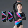 Costume de danse de ballet pour filles col rond dos creux body de gymnastique mode couleur contraste Patchwork vêtements de danse