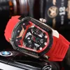 Multi-Function Timing Watch Men's Phantom Six-Pin Hollow Watches Unique Creative Calendar Silicone Strap Luxury Male Wristwat271d